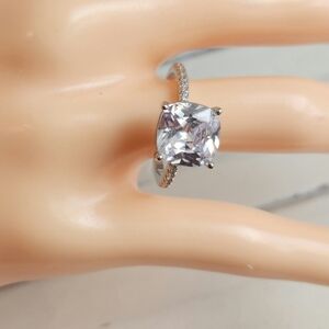 Silver Cushion Cut CZ Solitaire Ring Size 8